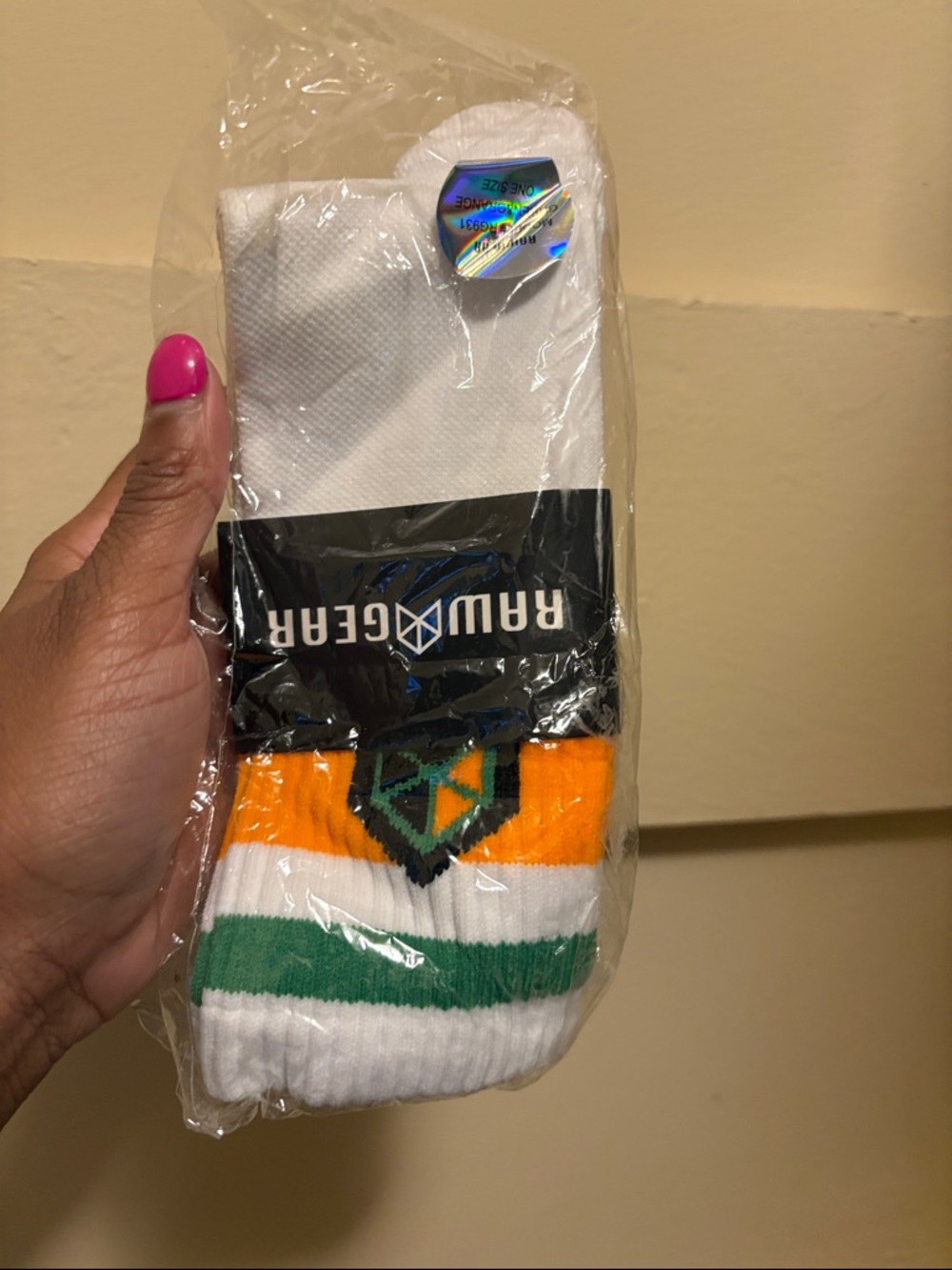 Rawgear Men's Athletic Crew Socks - White, Orange & Green